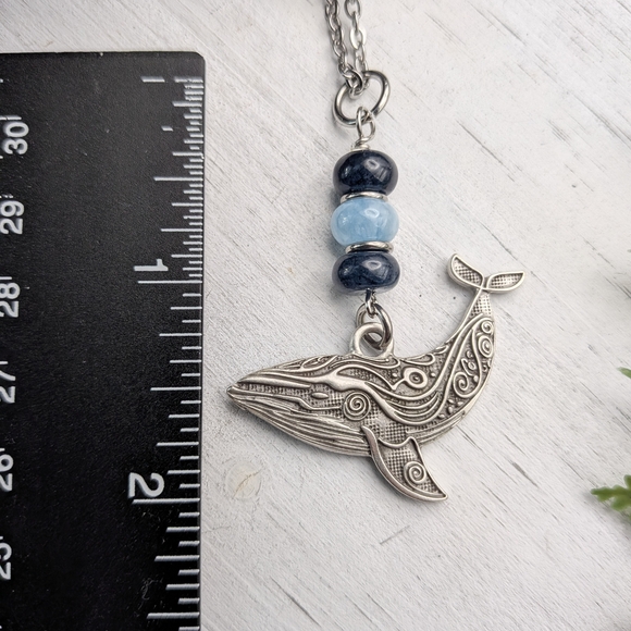 Silver Whale Pendant Necklace with Blue Accents - Picture 4 of 5